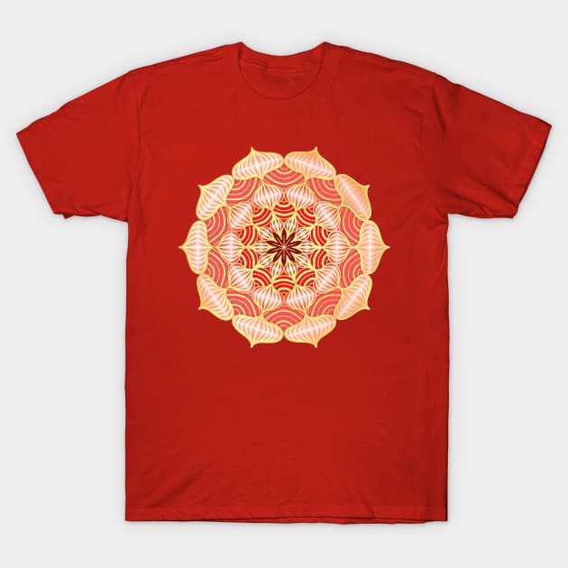 Mandala Shiney Ornaments Red Gold T-Shirt by Crea Twinkles